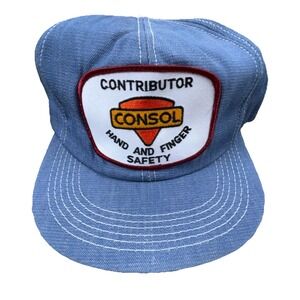 Vintage Consol Hat Cap Trucker Denim Snap Back USA Patch Coal Mining Jean 80s EE